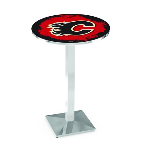Holland Bar Stool Co 42" Chrome Calgary Flames Pub Table L217C4228CalFla